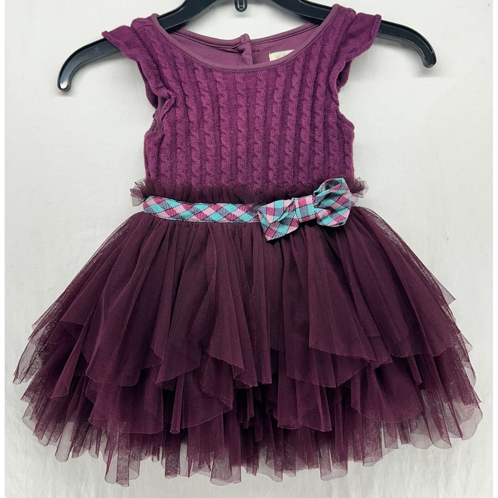 Matilda Jane Toddler Girls 2T Plum Purple Cable Knit Tiered Tulle Tutu Dress